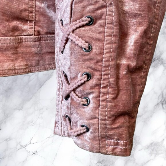Torrid Crushed Velvet Lace Up Sleeve Moto Jacket in Iced Pink - Picture 7 of 12